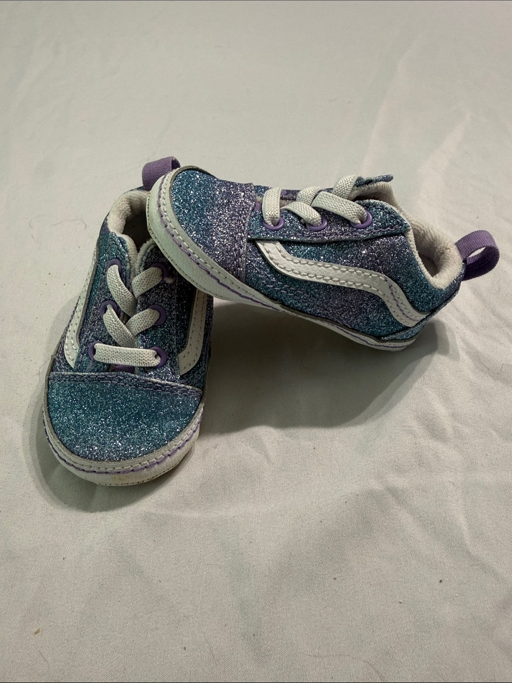 Kids Glitter Lace-Up Sneakers in Teal and Purple